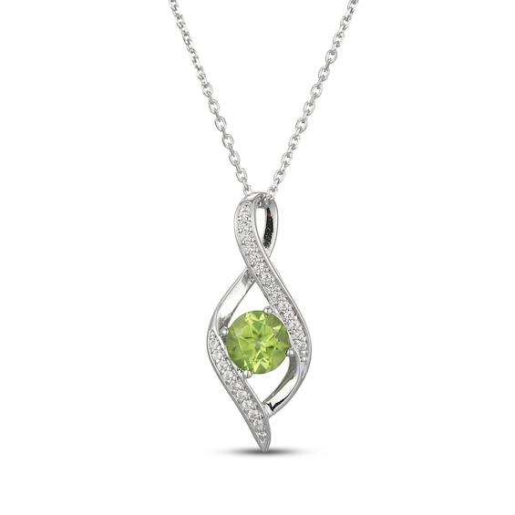 Peridot & White Lab-Created Infinity Necklace Sterling Silver 18"