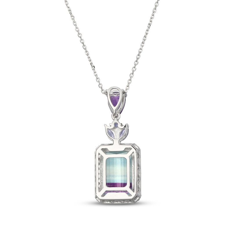 Main Image 3 of Emerald-Cut Fluorite, Iolite, Amethyst & White Lab-Created Sapphire Necklace Sterling Silver 18"