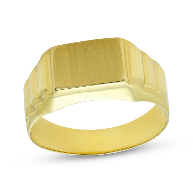 Main Image 1 of Men's Ribbed Signet Ring 10K Yellow Gold