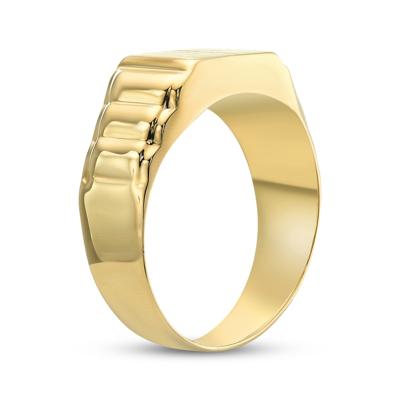 Main Image 2 of Men's Ribbed Signet Ring 10K Yellow Gold