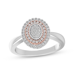 Multi-Diamond Oval Double Halo Ring 1/5 ct tw Sterling Silver & 10K Rose Gold
