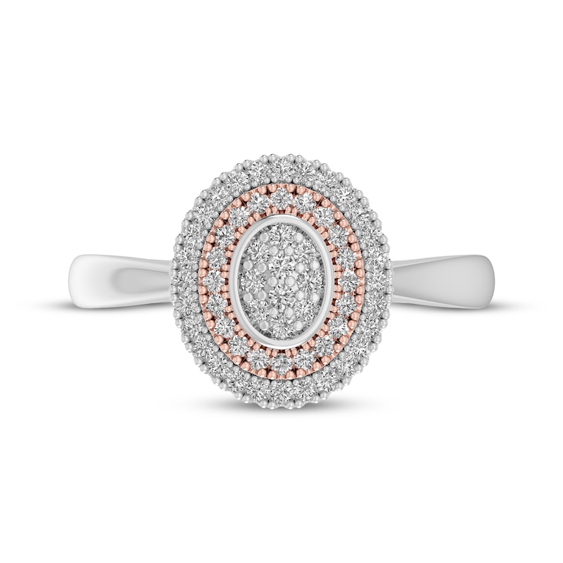 Main Image 3 of Multi-Diamond Oval Double Halo Ring 1/5 ct tw Sterling Silver & 10K Rose Gold