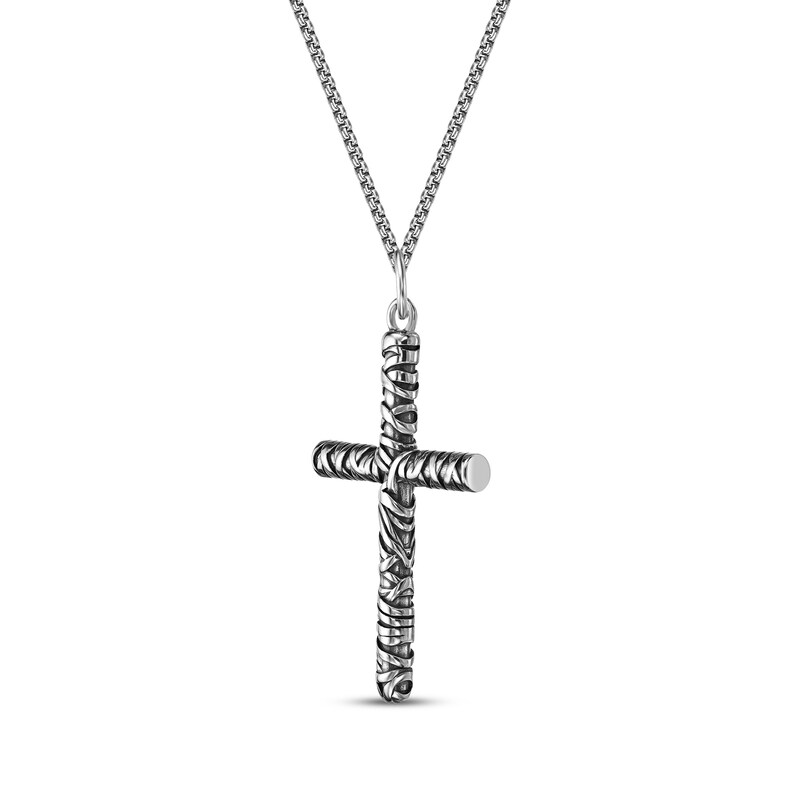Main Image 3 of Men's Antique-Finish Wrapped Cross Necklace Stainless Steel 24"