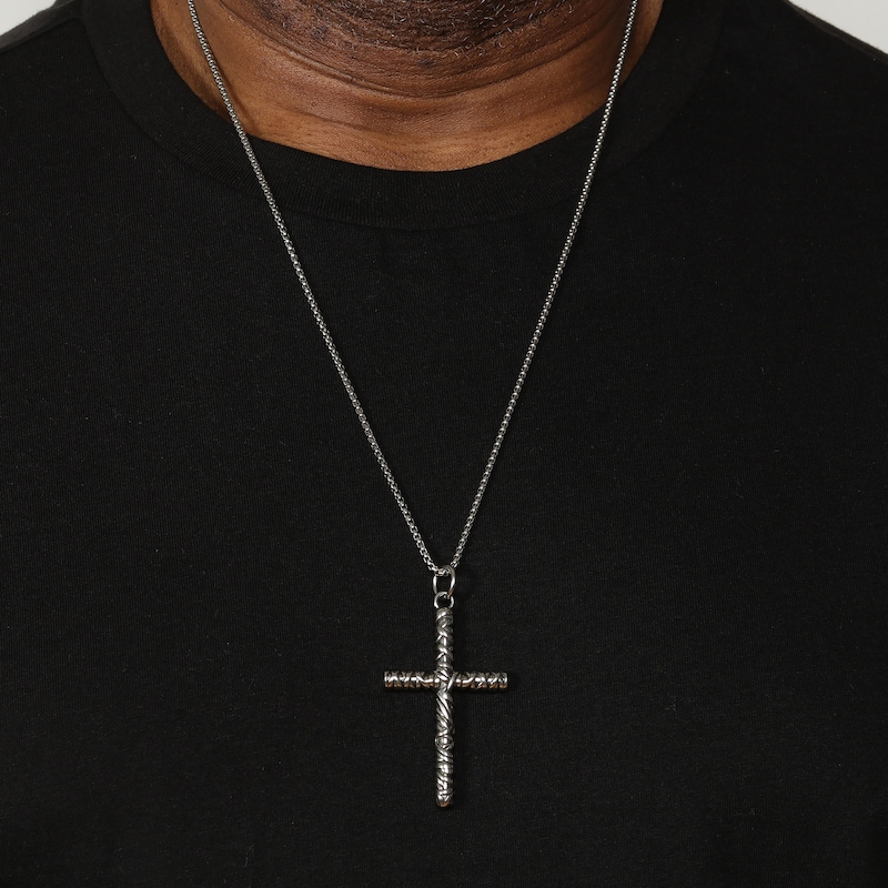 Main Image 5 of Men's Antique-Finish Wrapped Cross Necklace Stainless Steel 24"