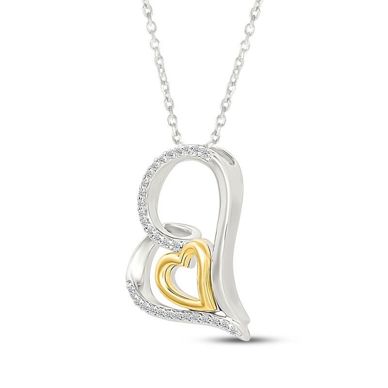 Main Image 2 of Diamond Loop Double Heart Necklace 1/10 ct tw Sterling Silver & 10K Yellow Gold 18"