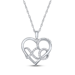 Diamond Looping XO Heart Necklace 1/10 ct tw Sterling Silver 18"