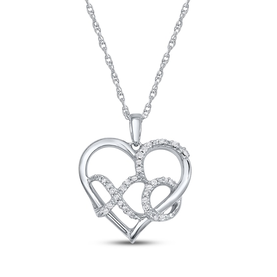 Diamond Looping XO Heart Necklace 1/10 ct tw Sterling Silver 18"