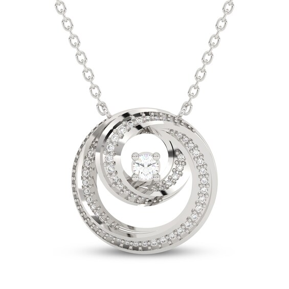 Diamond Circle Swirl Necklace 1/3 ct tw 10K White Gold 17.75"