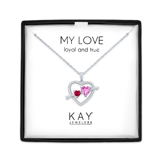 Pink & White Lab-Created Sapphire, Lab-Created Ruby Heart Necklace Sterling Silver 18"
