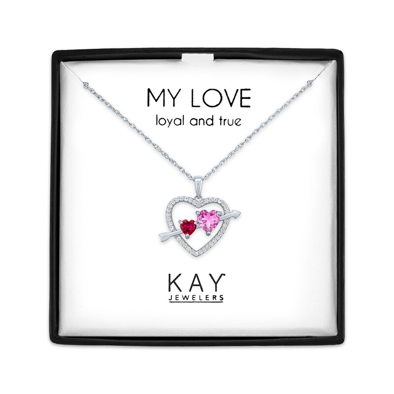 Main Image 1 of Pink & White Lab-Created Sapphire, Lab-Created Ruby Heart Necklace Sterling Silver 18"