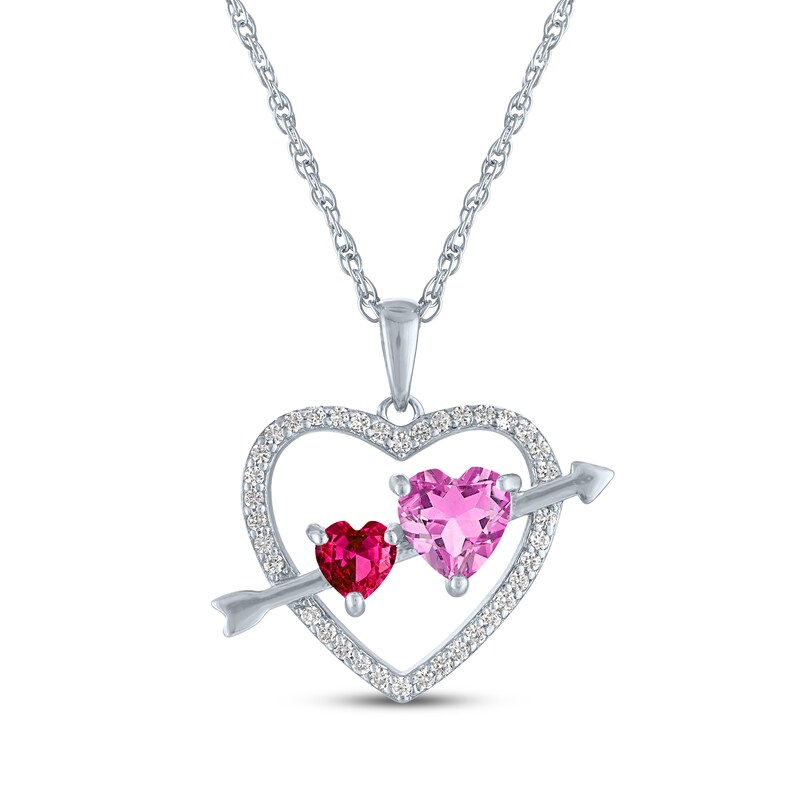 Main Image 2 of Pink & White Lab-Created Sapphire, Lab-Created Ruby Heart Necklace Sterling Silver 18"