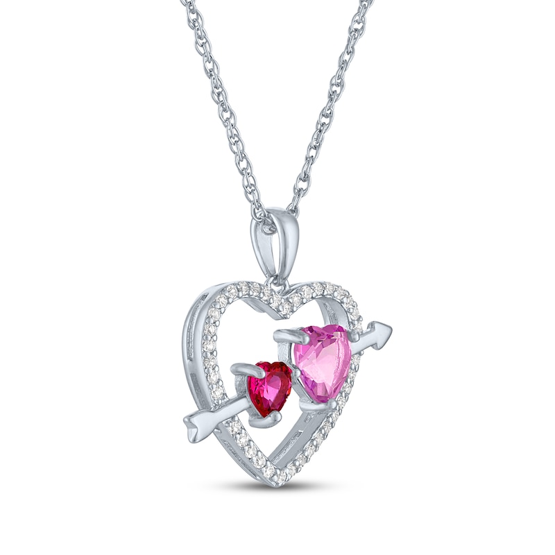 Main Image 3 of Pink & White Lab-Created Sapphire, Lab-Created Ruby Heart Necklace Sterling Silver 18"