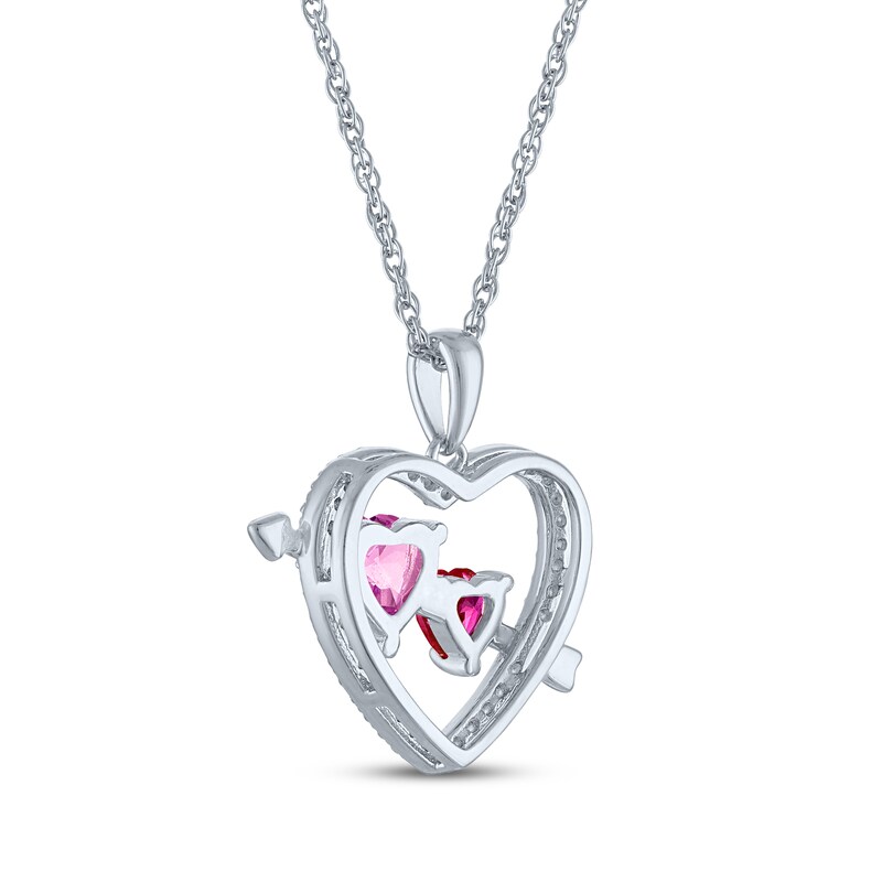 Main Image 4 of Pink & White Lab-Created Sapphire, Lab-Created Ruby Heart Necklace Sterling Silver 18"