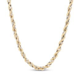 4mm Rope & Mirror Chain Necklace Hollow 10K Two-Tone Gold 18"