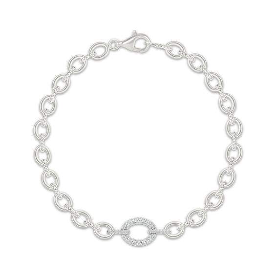 Diamond Oval Link Bracelet 1/5 ct tw Sterling Silver 7.25"