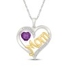 Thumbnail Image 1 of Heart-Shaped Amethyst & White Lab-Created Sapphire "Mom" Necklace Sterling Silver & 10K Yellow Gold 18"