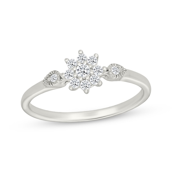 Diamond Flower Halo Promise Ring 1/6 ct tw Sterling Silver