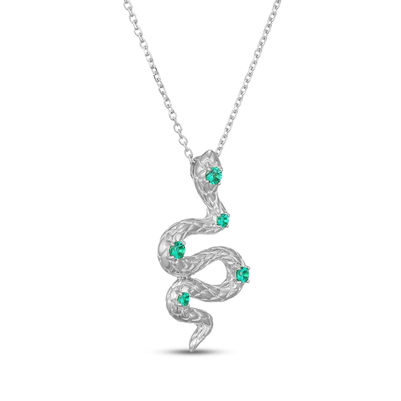 Main Image 2 of Lab-Created Emerald Snake Necklace Sterling Silver 18"