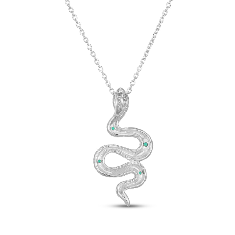 Main Image 3 of Lab-Created Emerald Snake Necklace Sterling Silver 18"