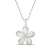 Thumbnail Image 1 of Pear-Shaped Lab-Created Opal & White Lab-Created Sapphire Flower Necklace Sterling Silver 18"