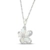 Thumbnail Image 2 of Pear-Shaped Lab-Created Opal & White Lab-Created Sapphire Flower Necklace Sterling Silver 18"