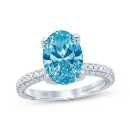 Monique Lhuillier Bliss Oval-Cut Blue & White Lab-Grown Diamond Engagement Ring 3-5/8 ct tw 18K White Gold