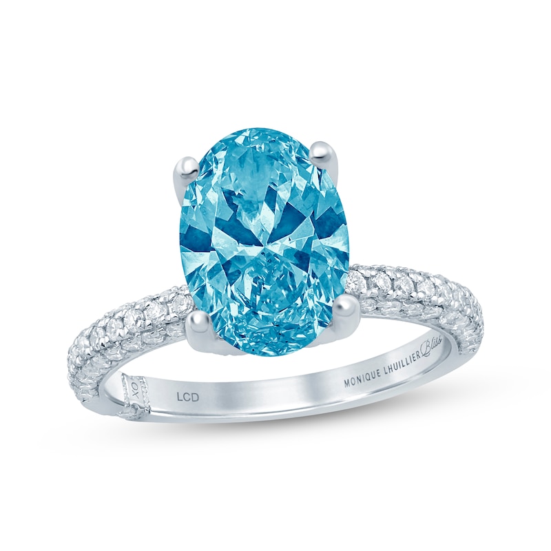 Main Image 1 of Monique Lhuillier Bliss Oval-Cut Blue & White Lab-Grown Diamond Engagement Ring 3-5/8 ct tw 18K White Gold