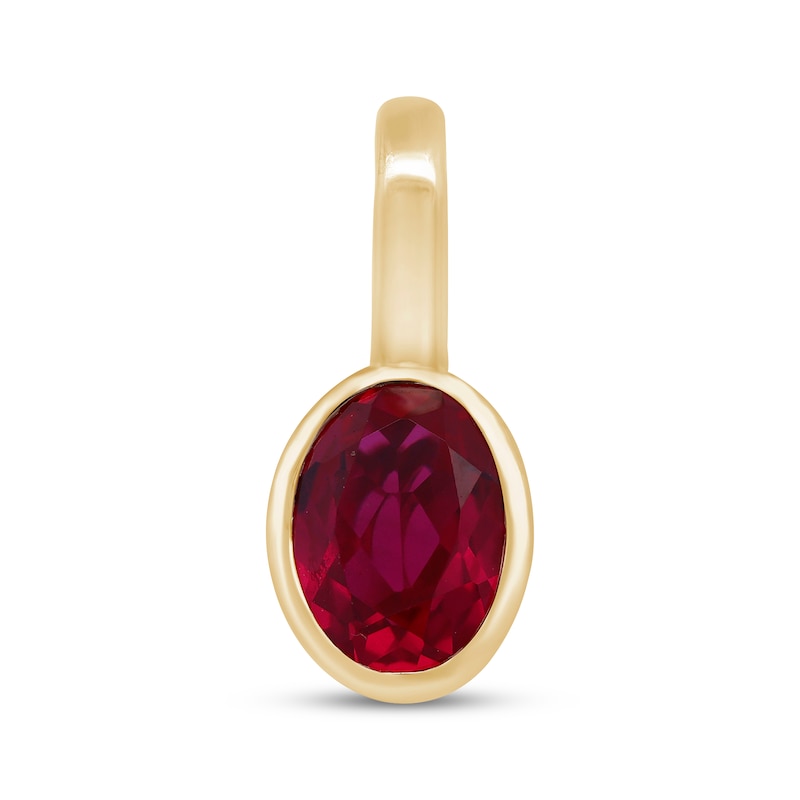 Main Image 1 of Oval-Cut Lab-Created Ruby Bezel-Set Charm 10K Yellow Gold