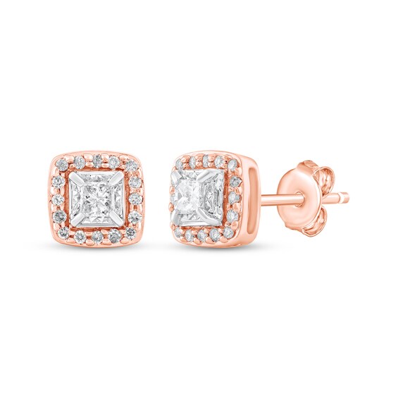 Princess-Cut Diamond Cushion Halo Stud Earrings 3/8 ct tw 10K Rose Gold
