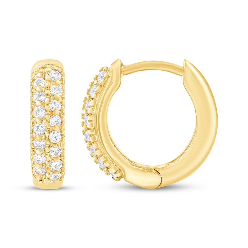 Main Image 3 of Diamond Two-Row Hoop Earrings 1/8 ct tw 10K Yellow Gold