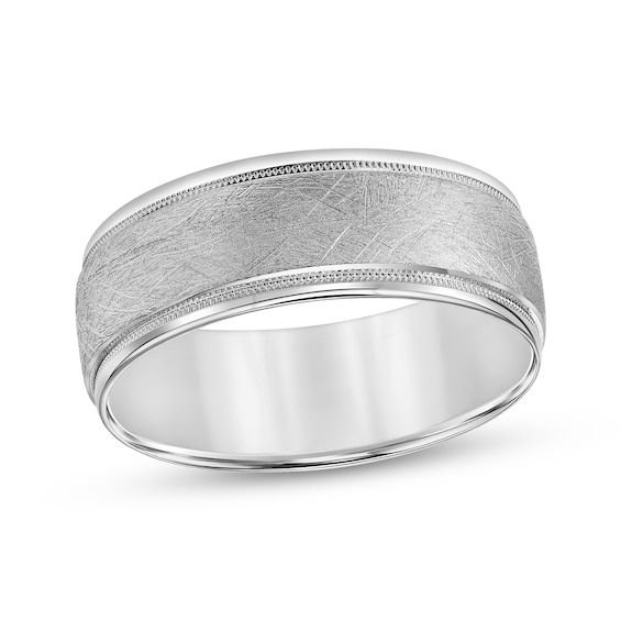 Adore Crystalline & Milgrain Comfort Fit Wedding Band Platinum 8mm