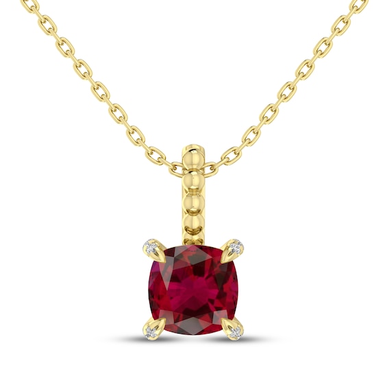 Cushion-Cut Lab-Created Ruby & Diamond Accent Necklace 10K Yellow Gold 18"
