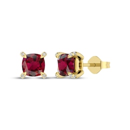 Cushion-Cut Lab-Created Ruby & Diamond Accent Stud Earrings 10K Yellow Gold