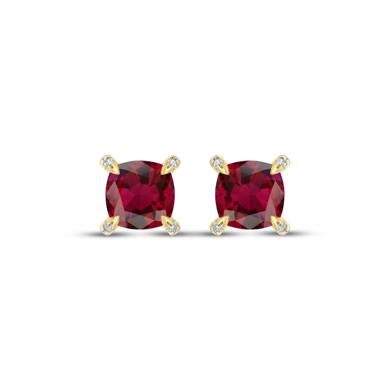 Main Image 2 of Cushion-Cut Lab-Created Ruby & Diamond Accent Stud Earrings 10K Yellow Gold