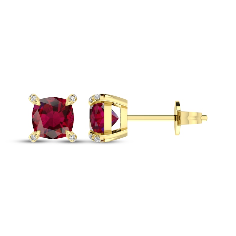 Main Image 3 of Cushion-Cut Lab-Created Ruby & Diamond Accent Stud Earrings 10K Yellow Gold