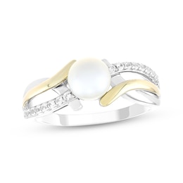 Cultured Pearl & White Lab-Created Sapphire Ring Sterling Silver & 10K Yellow Gold