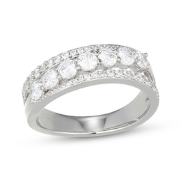 White Lab-Created Sapphire Three-Row Fashion Ring Sterling Silver