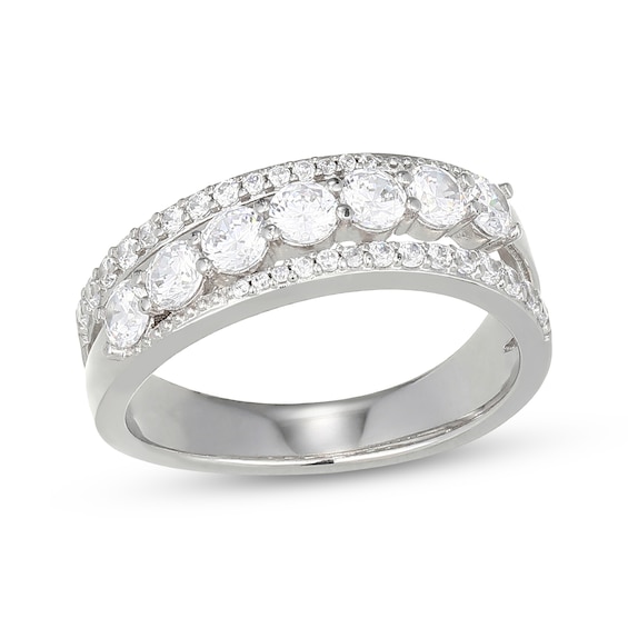 White Lab-Created Sapphire Three-Row Fashion Ring Sterling Silver