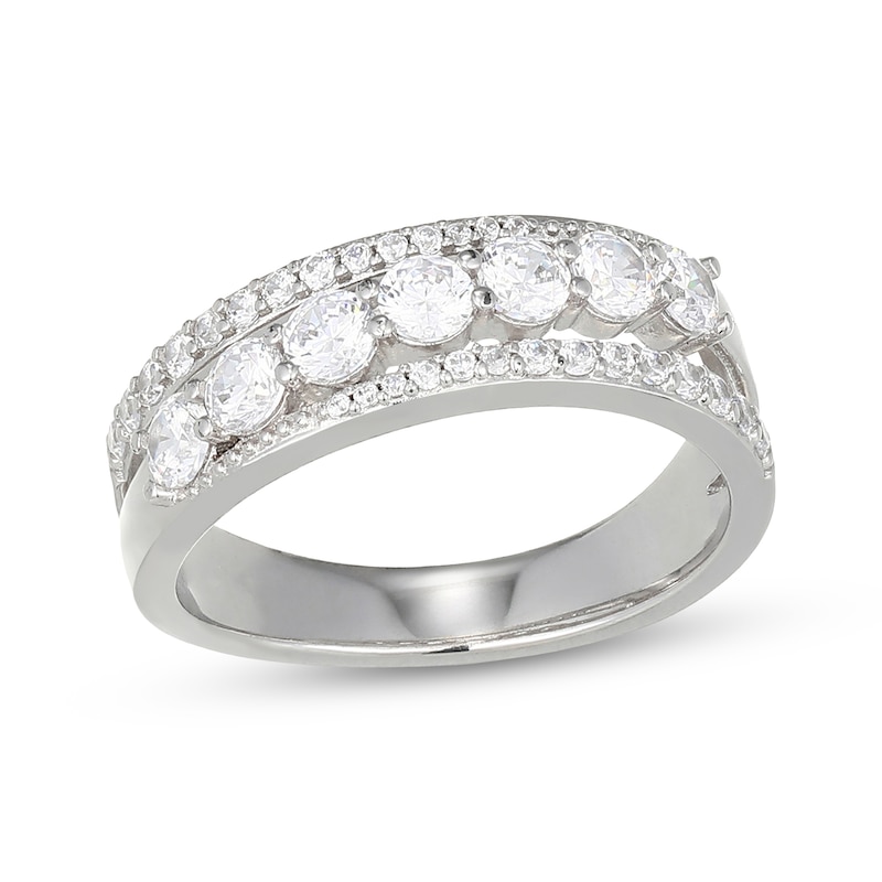 Main Image 1 of White Lab-Created Sapphire Three-Row Fashion Ring Sterling Silver