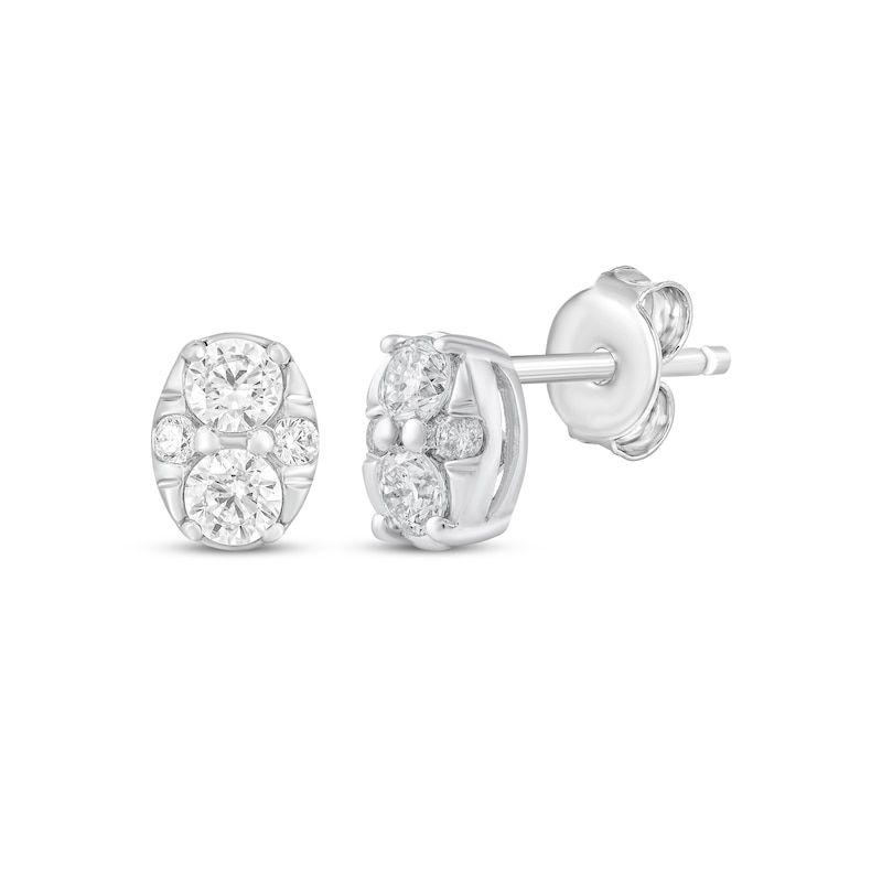 Main Image 1 of Multi-Diamond Oval Stud Earrings 1/4 ct tw 10K White Gold