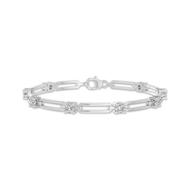 Main Image 1 of White Lab-Created Sapphire Station Chain Link Bracelet Sterling Silver 7.25"