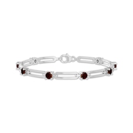 Garnet Station Chain Link Bracelet Sterling Silver 7.25"