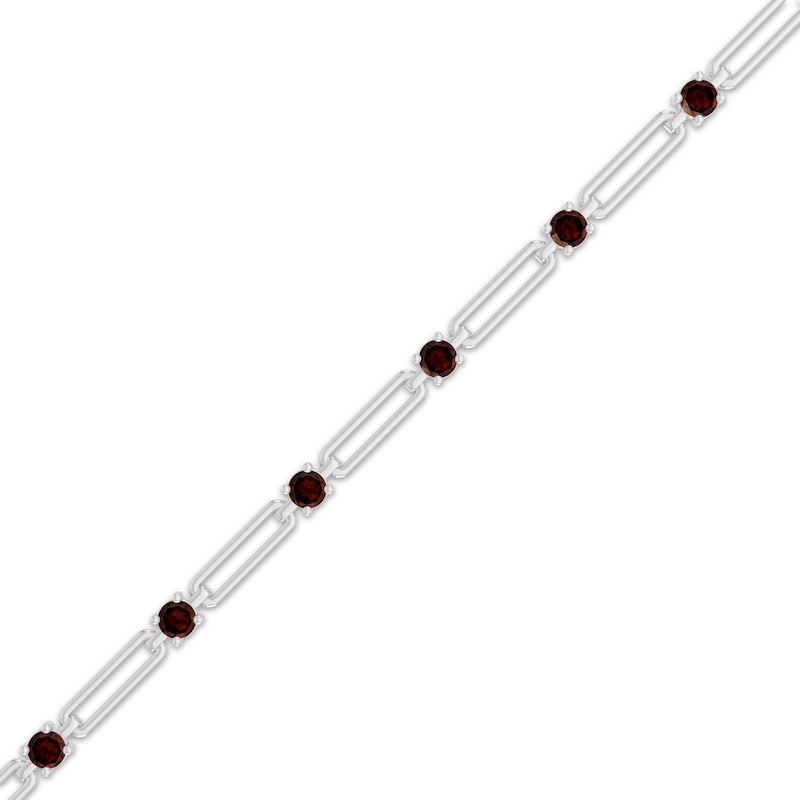 Main Image 2 of Garnet Station Chain Link Bracelet Sterling Silver 7.25"