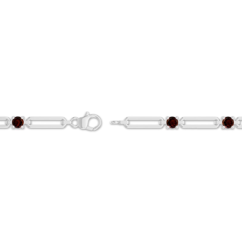 Main Image 3 of Garnet Station Chain Link Bracelet Sterling Silver 7.25"