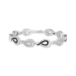 Black & White Diamond Teardrop Link Bracelet 1/8 ct tw Sterling Silver 7.25"