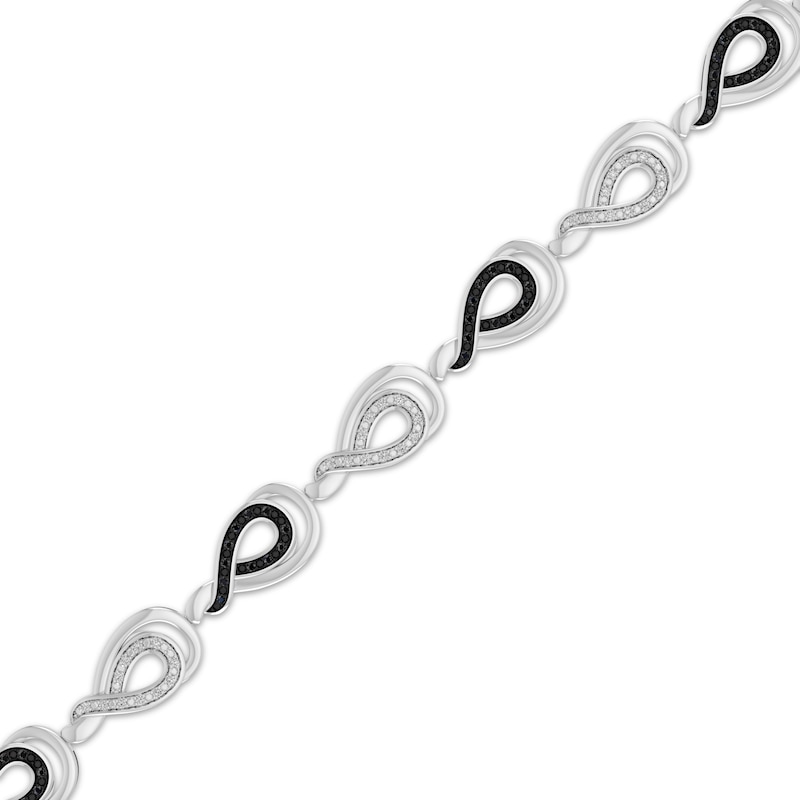 Main Image 2 of Black & White Diamond Teardrop Link Bracelet 1/8 ct tw Sterling Silver 7.25"