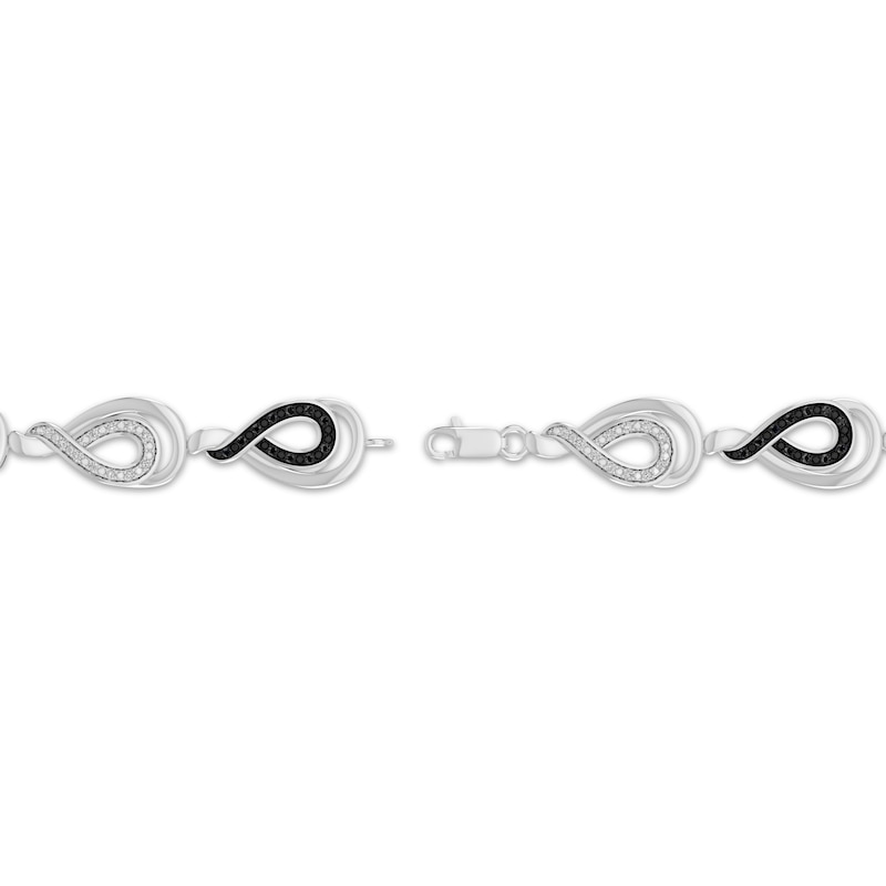 Main Image 3 of Black & White Diamond Teardrop Link Bracelet 1/8 ct tw Sterling Silver 7.25"