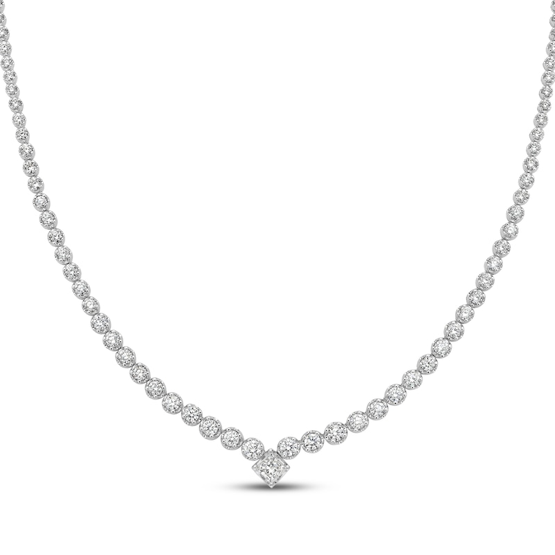 Main Image 1 of Princess & Round-Cut Diamond Graduated Necklace 5 ct tw 14K White Gold 18"