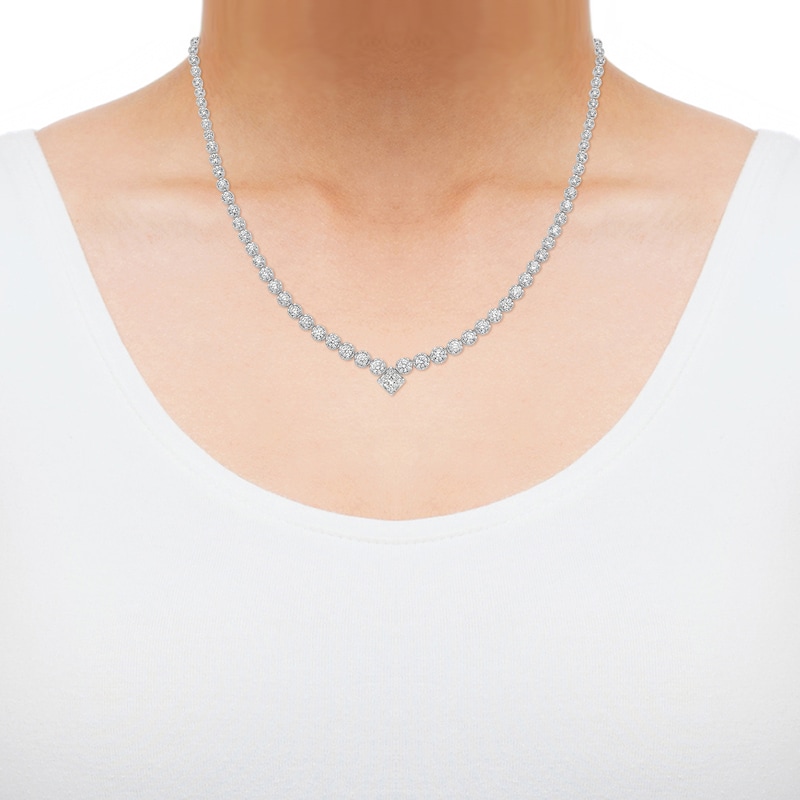 Main Image 4 of Princess & Round-Cut Diamond Graduated Necklace 5 ct tw 14K White Gold 18"