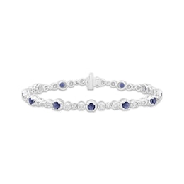 KAY Lab-Grown Diamonds & Blue Lab-Created Sapphire Station Bracelet 1-1/2 ct tw Sterling Silver 7.25"